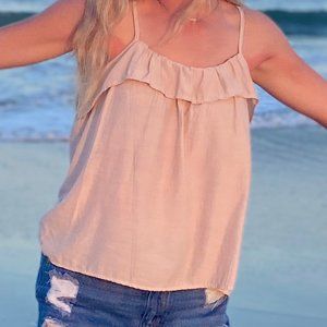 Beige Ruffle Tank Top